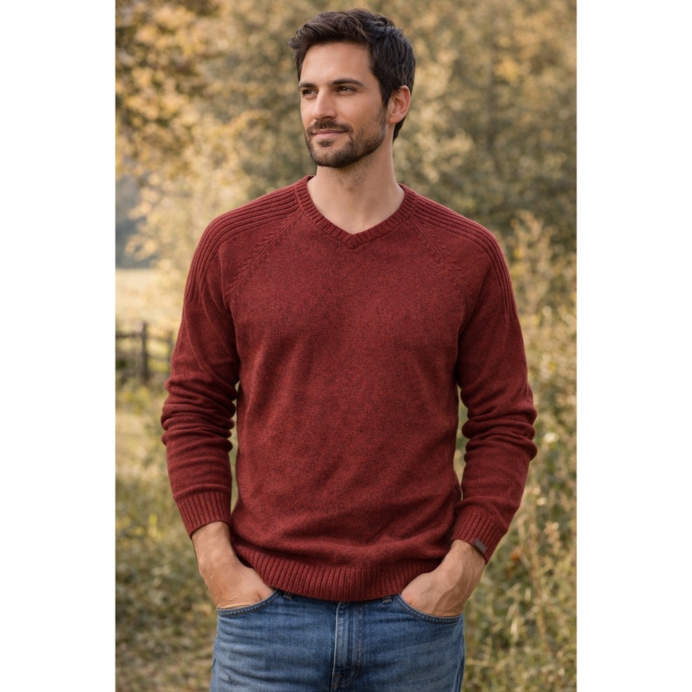 Columbia V-Neck Sweater‎ Burgundy Marl Knit Textured Raglan Outdoor Casual Sz L